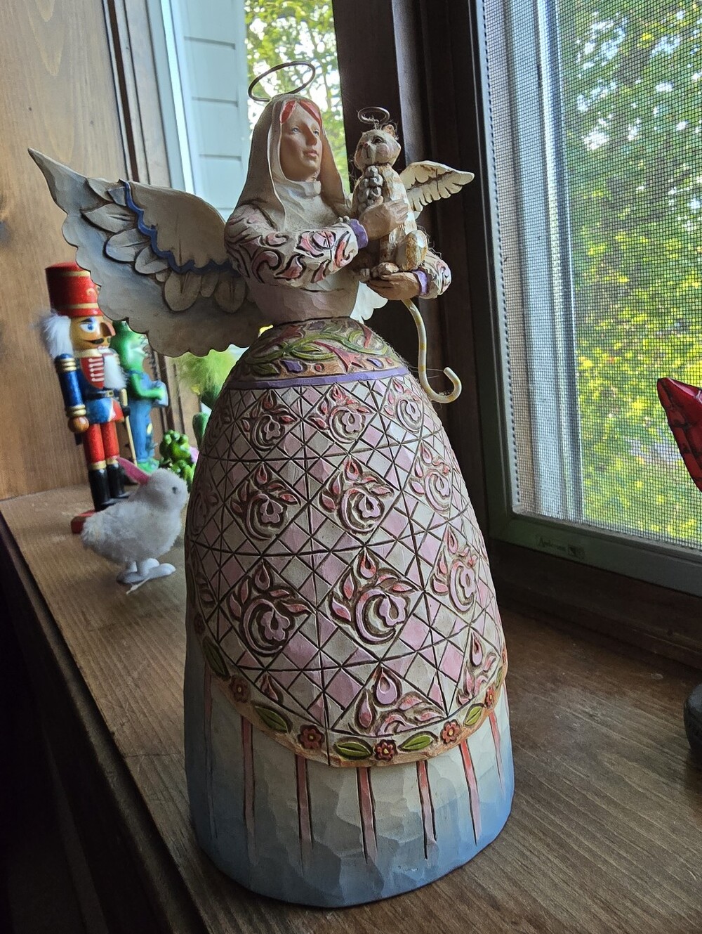 Jim Shore Pink and Cream Floral Angel Sculpture